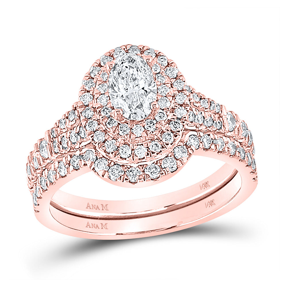 14kt Rose Gold Oval Diamond Bridal Wedding Ring Band Set 1-1/4 Cttw