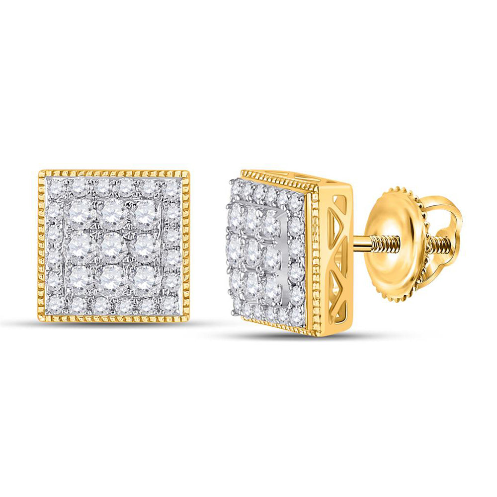 14kt Yellow Gold Round Diamond Square Earrings 1 Cttw