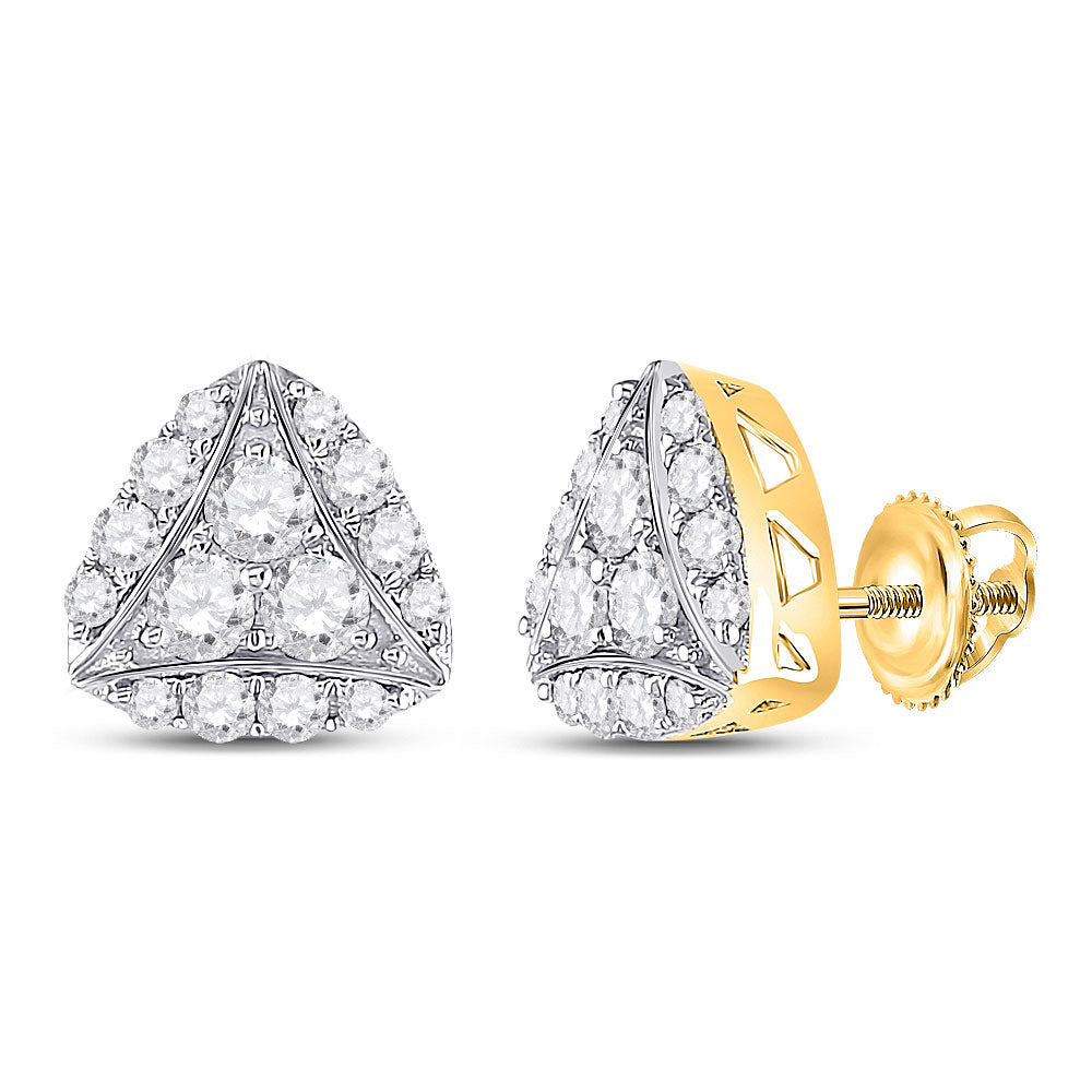 14kt Yellow Gold Womens Round Diamond Triangle Cluster Earrings 7/8 Cttw