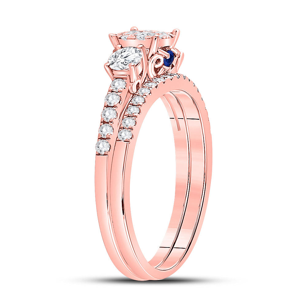 14kt Rose Gold Womens Round Diamond Solitaire Bridal Wedding Ring Band Set 7/8 Cttw