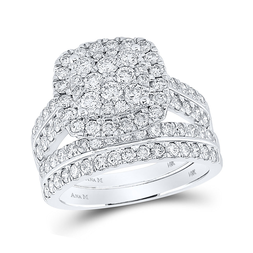 14kt White Gold Round Diamond Bridal Wedding Ring Band Set 2 Cttw