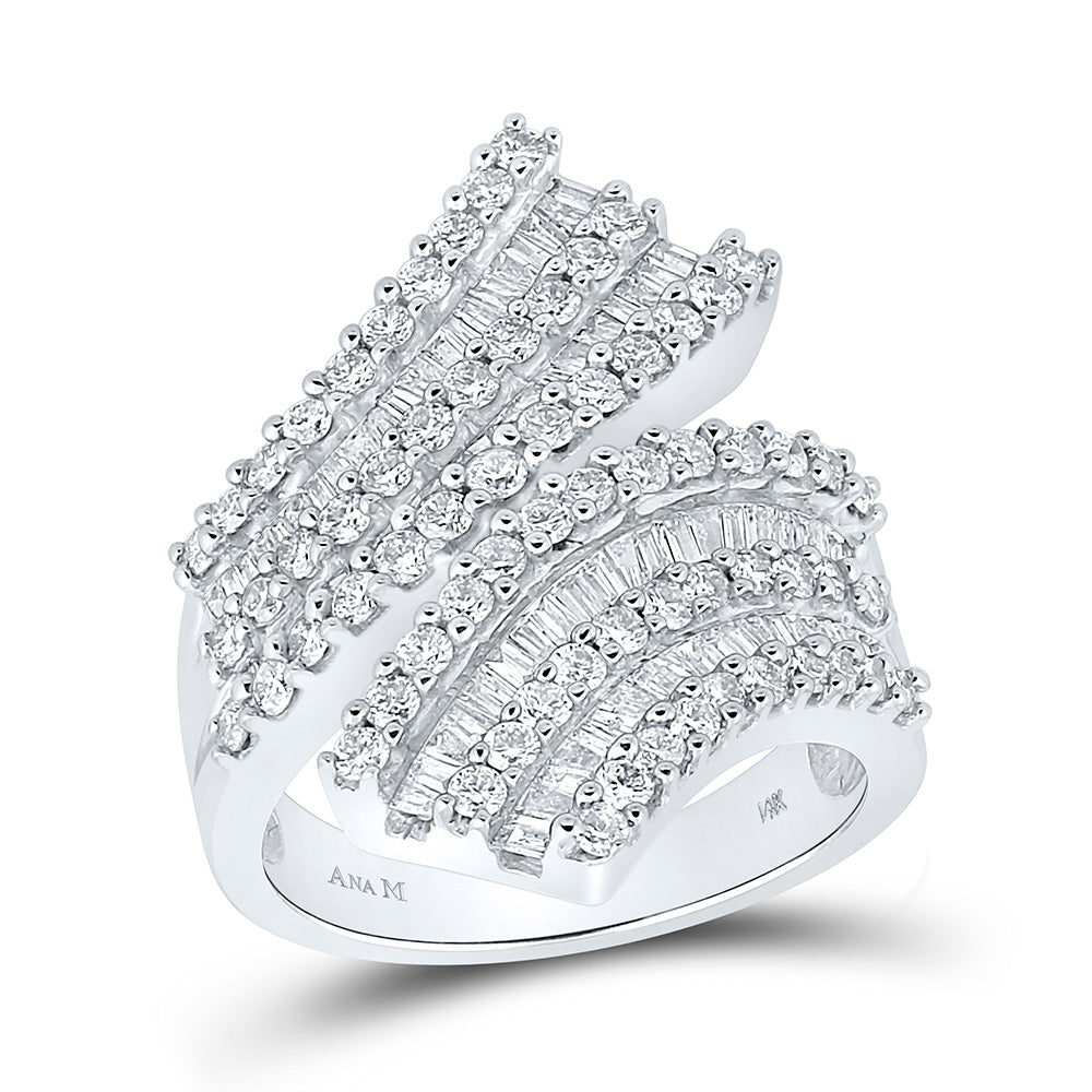 14kt White Gold Womens Round Diamond Bypass Cocktail Ring 2 Cttw