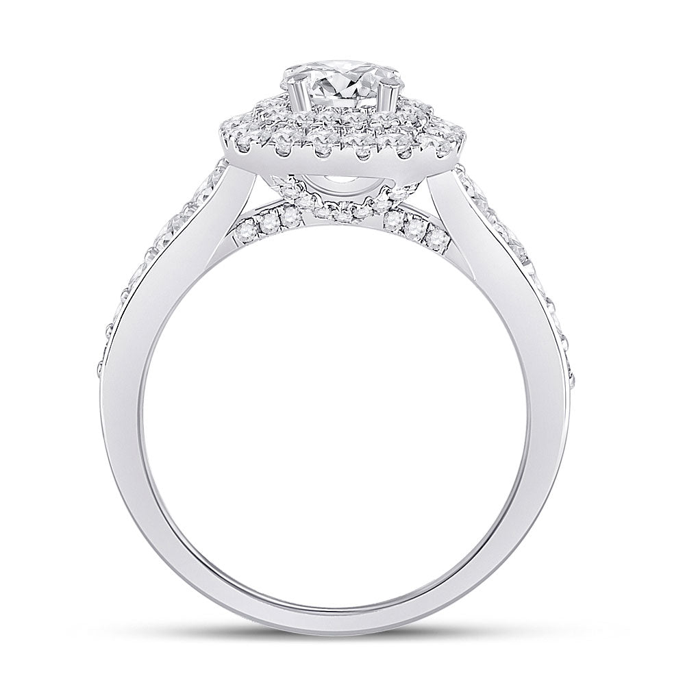 14kt White Gold Round Diamond Halo Bridal Wedding Engagement Ring 1-3/4 Cttw