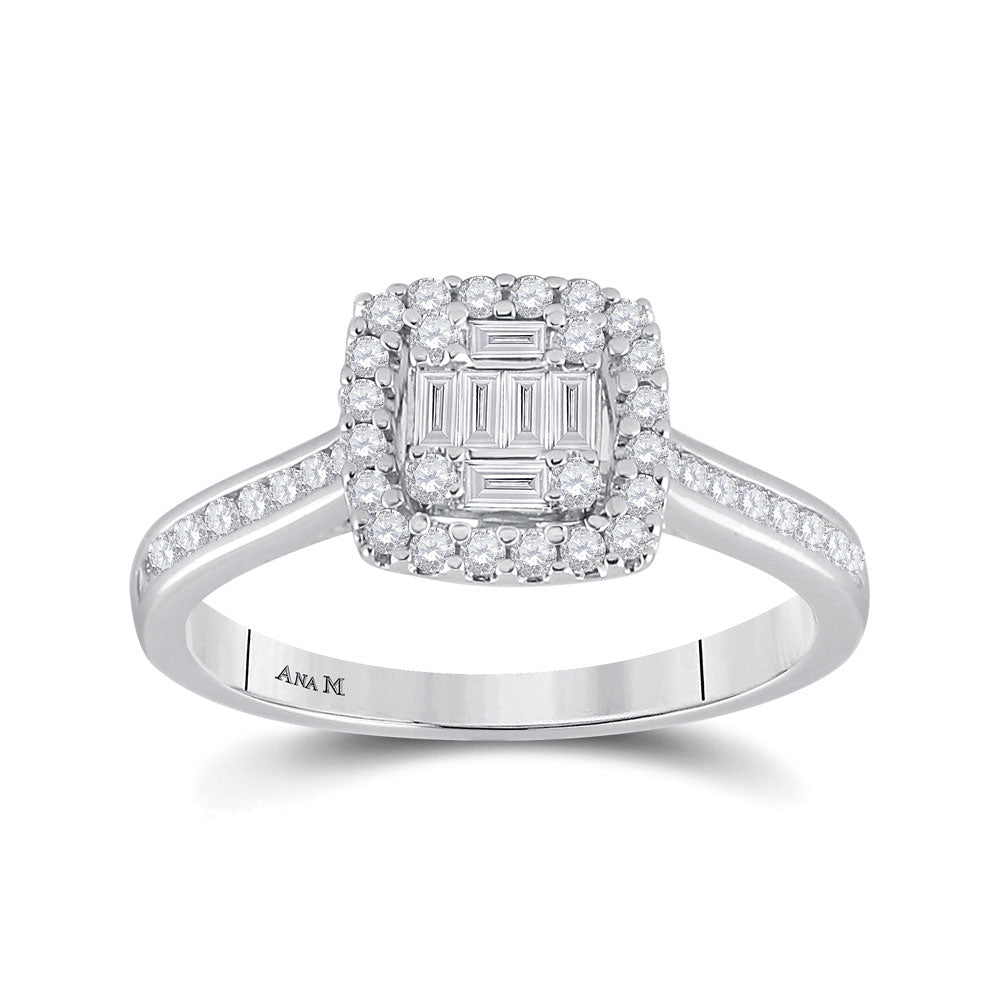 Gold Cluster Bridal Wedding Engagement Ring 1/2 Cttw Baguette Natural Diamond Womens
