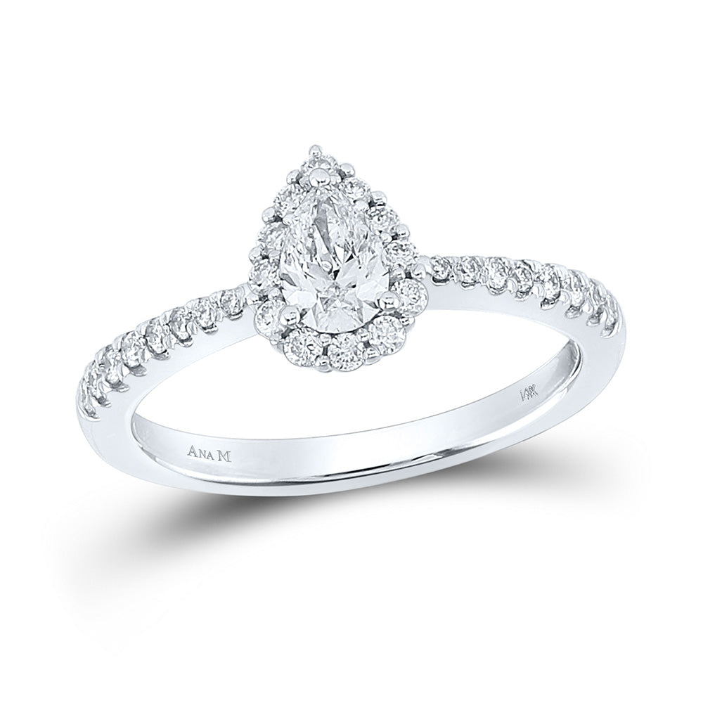 Gold Halo Bridal Wedding Engagement Ring 3/4 Cttw Pear Natural Diamond Womens