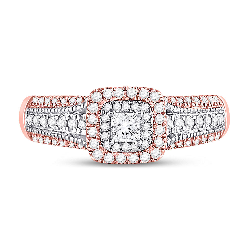 14kt Two-tone Gold Princess Diamond Halo Bridal Wedding Engagement Ring 1/2 Cttw