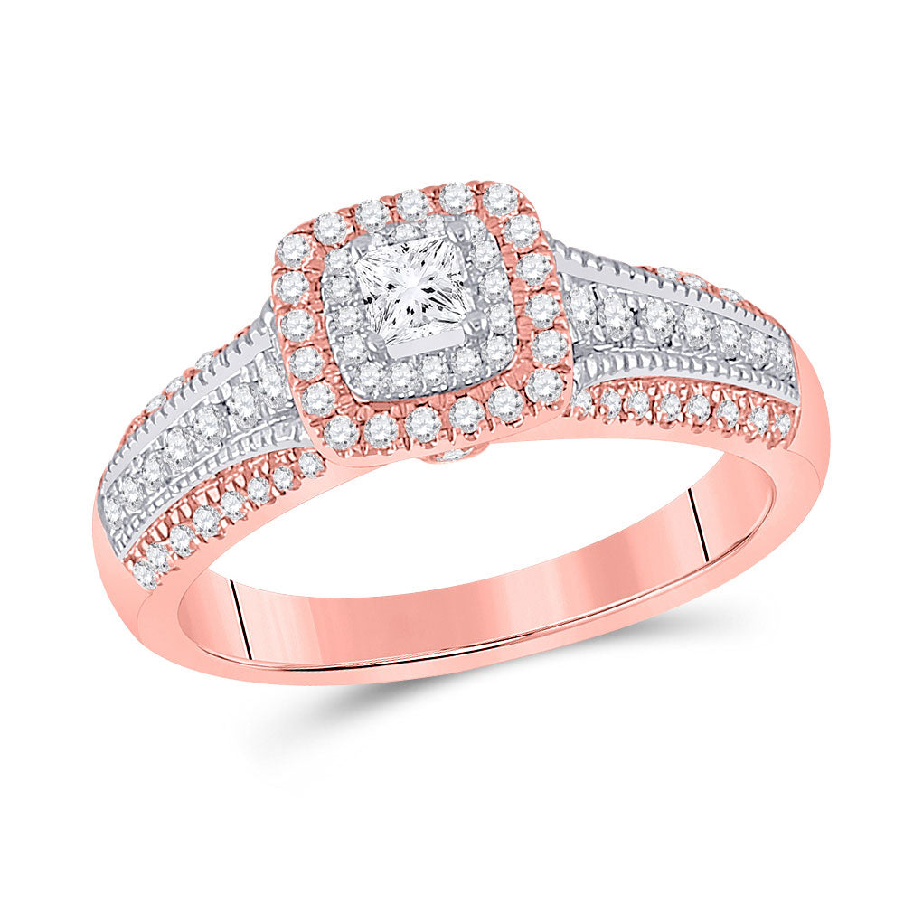 Gold Halo Bridal Wedding Engagement Ring 1/2 Cttw Princess Natural Diamond Womens