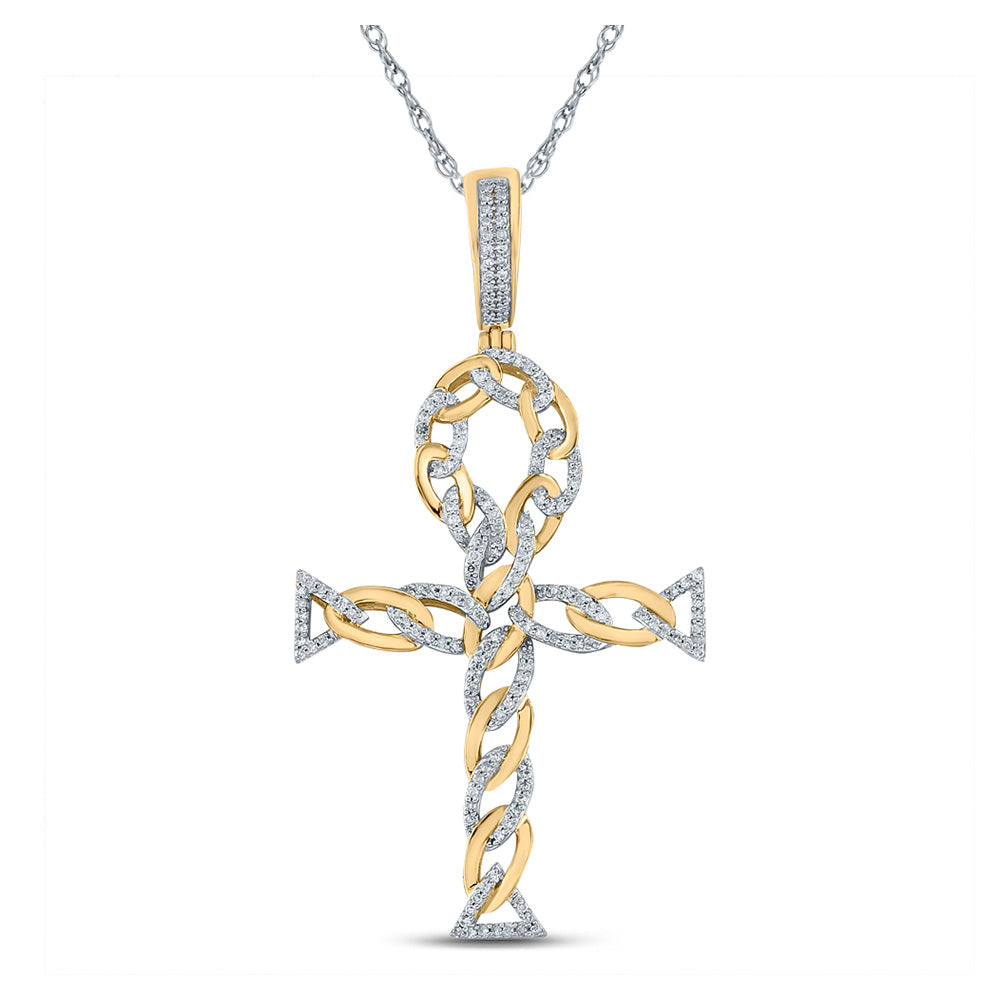 10kt Yellow Gold Mens Round Diamond Ankh Cross Charm Pendant 3/8 Cttw