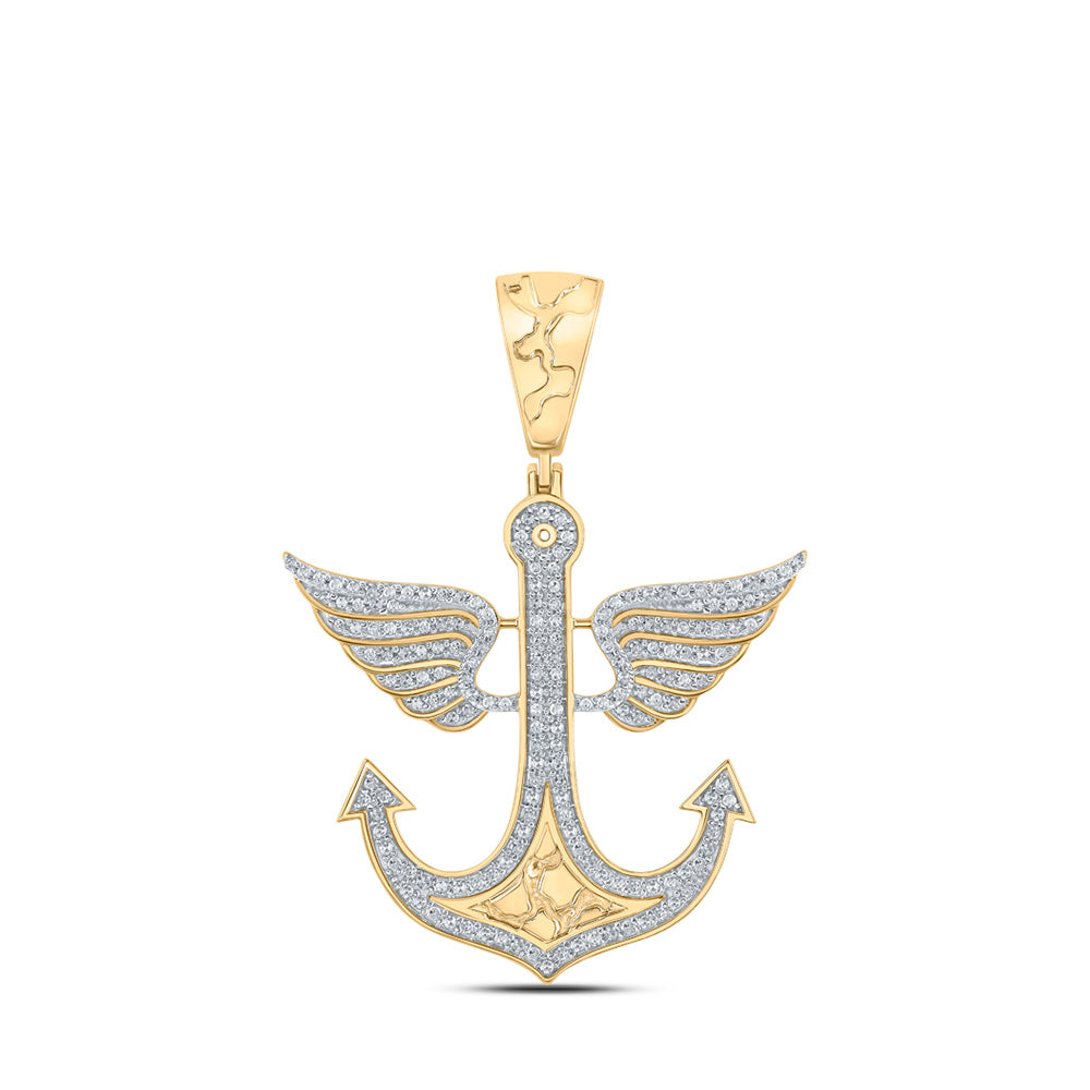 10kt Yellow Gold Mens Round Diamond Anchor Wing Charm Pendant 1/2 Cttw