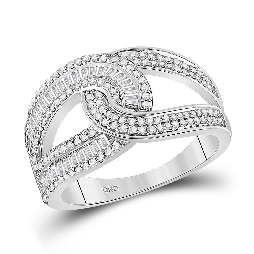 14kt White Gold Womens Baguette Diamond Intertwined Band Ring 3/4 Cttw