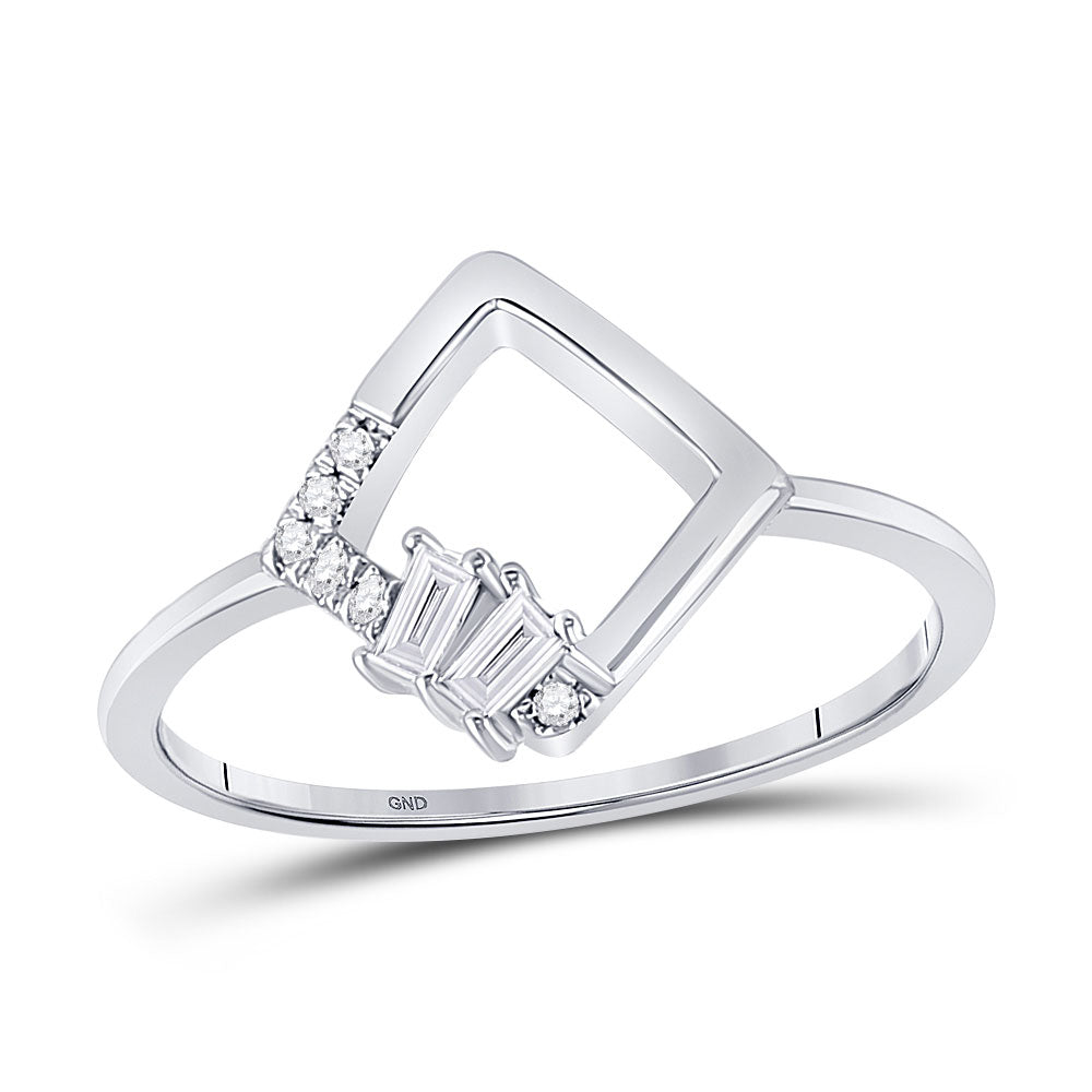 14kt White Gold Womens Baguette Diamond Modern Fashion Ring 1/10 Cttw