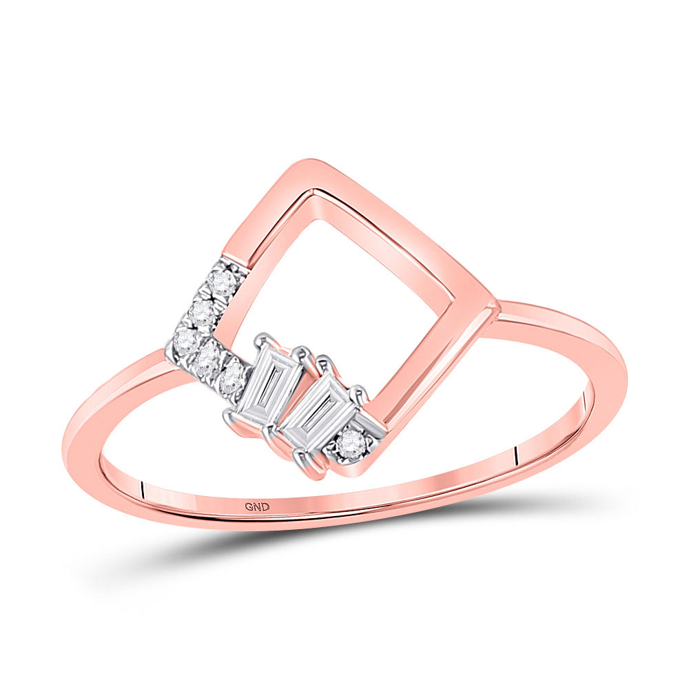 14kt Rose Gold Womens Baguette Diamond Modern Fashion Ring 1/10 Cttw