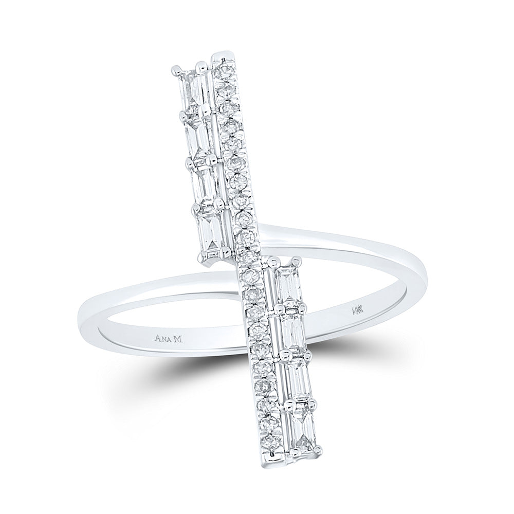 14kt White Gold Womens Baguette Diamond Linear Bar Fashion Ring 1/4 Cttw