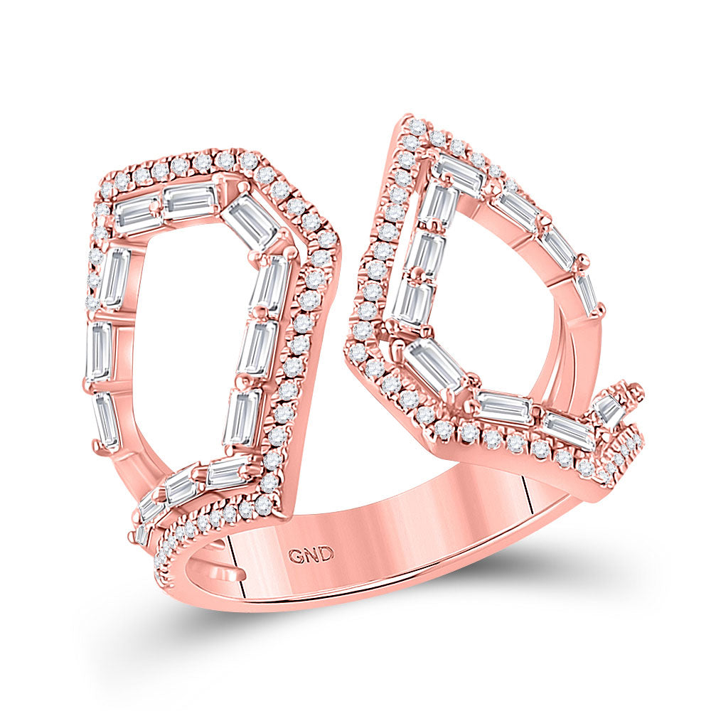 14kt Rose Gold Womens Baguette Diamond Modern Fashion Ring 3/4 Cttw