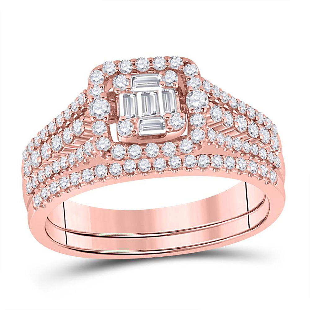 Gold Cluster Bridal Wedding Engagement Ring 7/8 Cttw Baguette Natural Diamond Womens