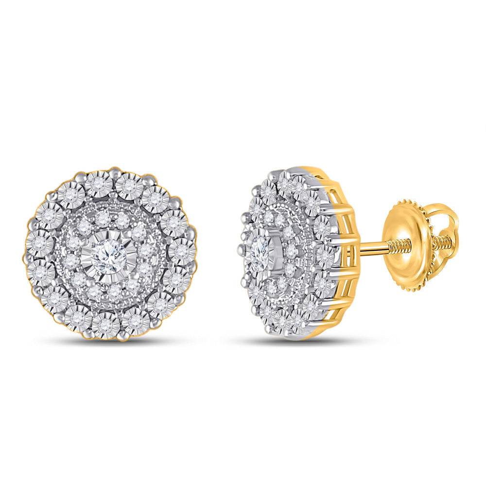 10kt Yellow Gold Womens Round Diamond Fashion Cluster Earrings 1/5 Cttw