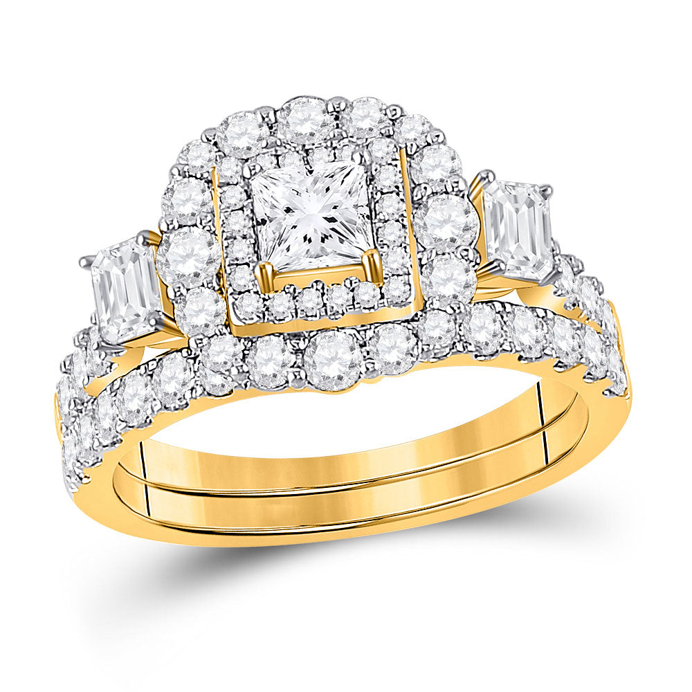 14kt Yellow Gold Princess Diamond Bridal Wedding Ring Band Set 2 Cttw