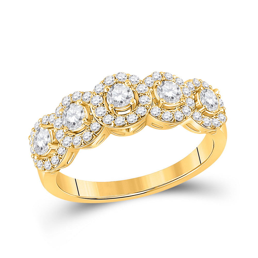 14kt Yellow Gold Womens Round Diamond 5-Stone Anniversary Ring 1 Cttw