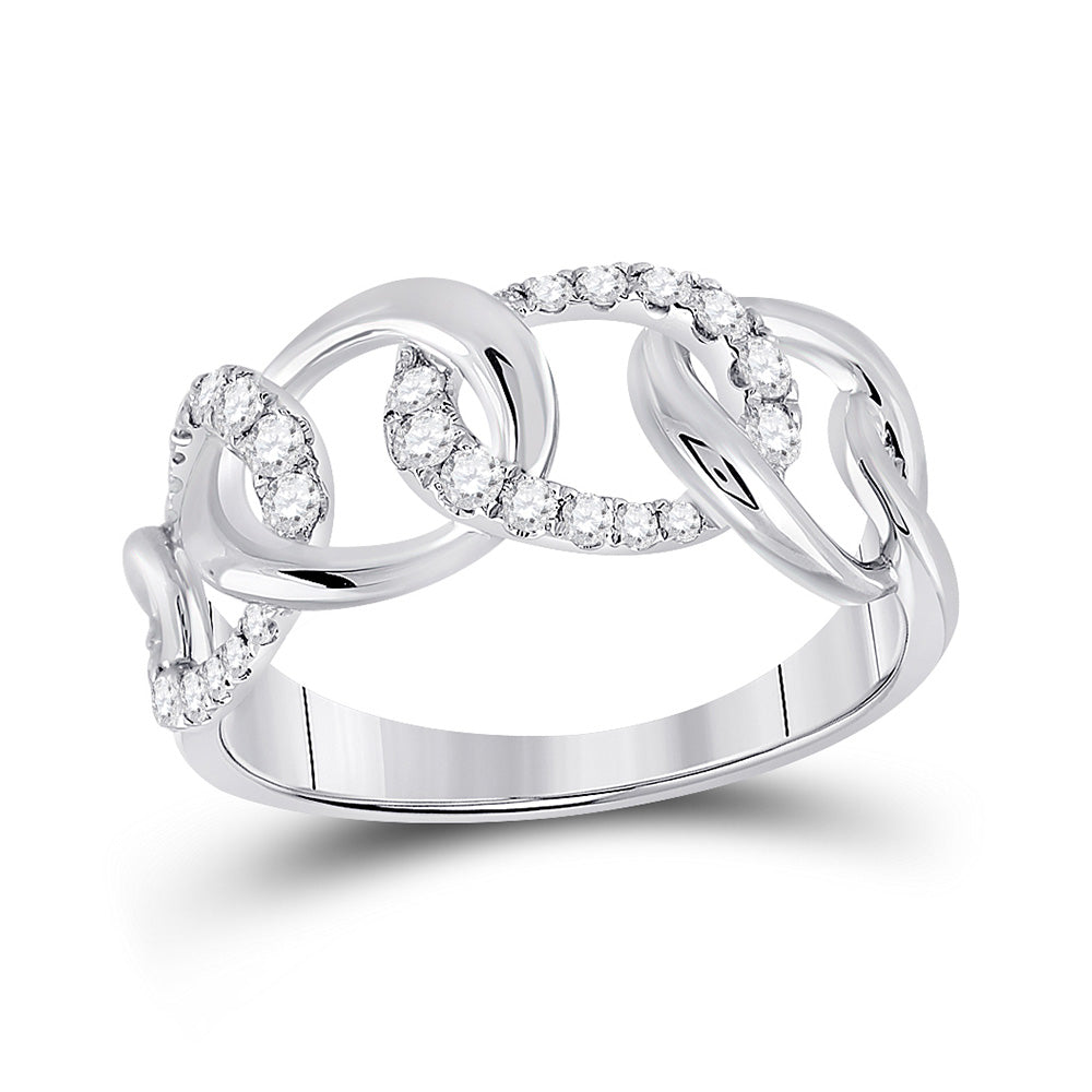 14kt White Gold Womens Round Diamond Curb Link Fashion Ring 1/3 Cttw