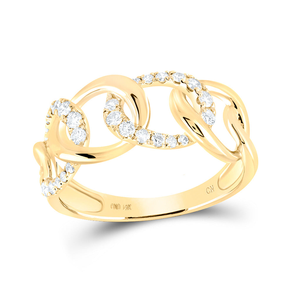 14kt Yellow Gold Womens Round Diamond Curb Link Fashion Ring 1/3 Cttw