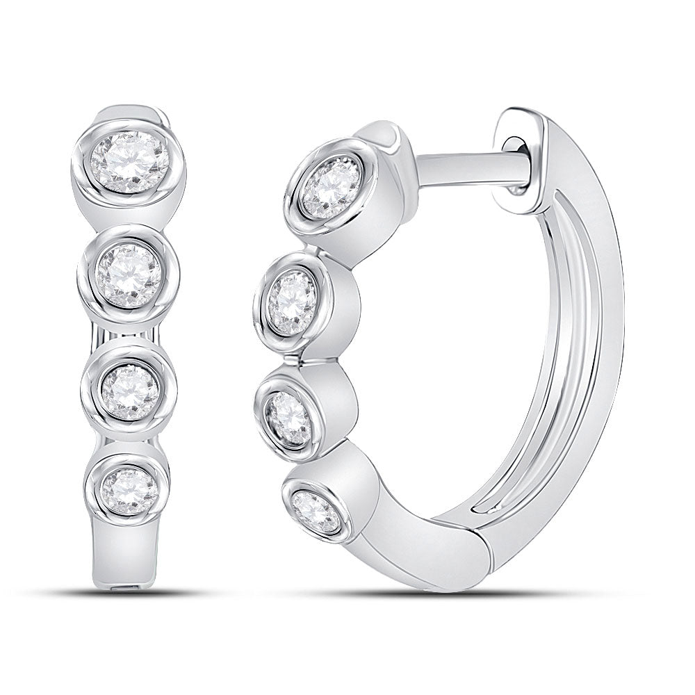 14kt White Gold Womens Round Diamond Fashion Hoop Earrings 1/4 Cttw
