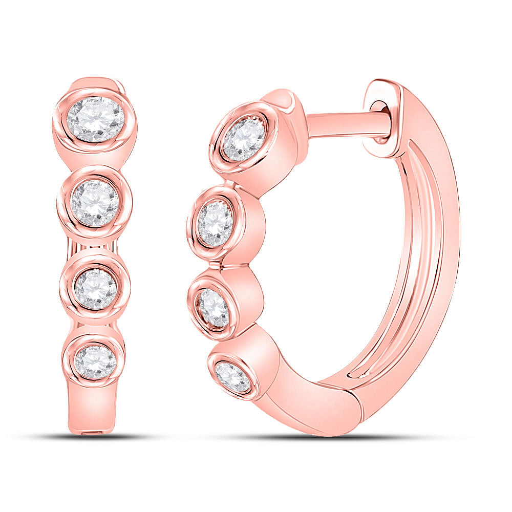14kt Rose Gold Womens Round Diamond Fashion Hoop Earrings 1/4 Cttw