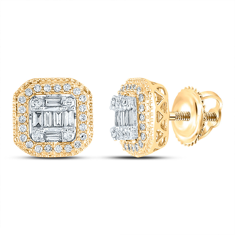 14kt Yellow Gold Womens Baguette Diamond Cluster Fashion Earrings 3/8 Cttw