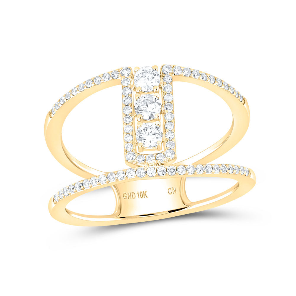 10kt Yellow Gold Womens Round Diamond Negative Space 3-stone Ring 3/8 Cttw