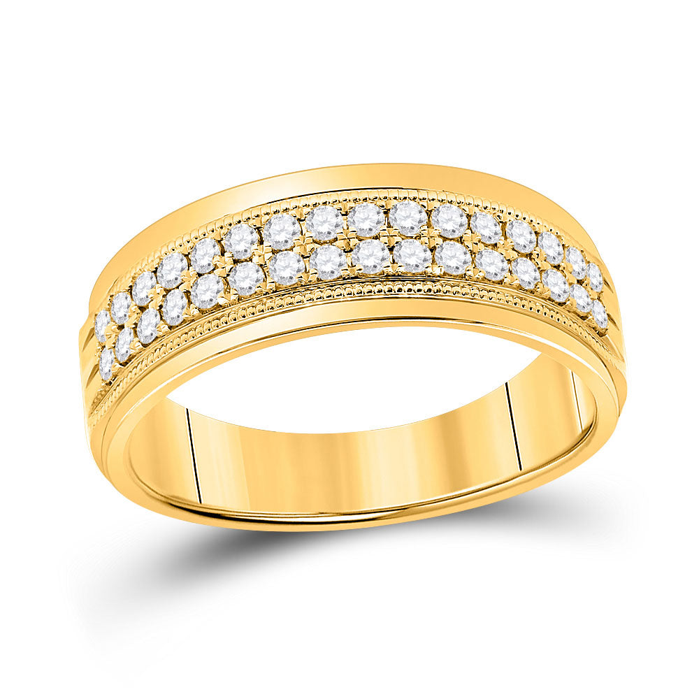 Gold Band Wedding Ring 1/2 Cttw Round Natural Diamond Mens