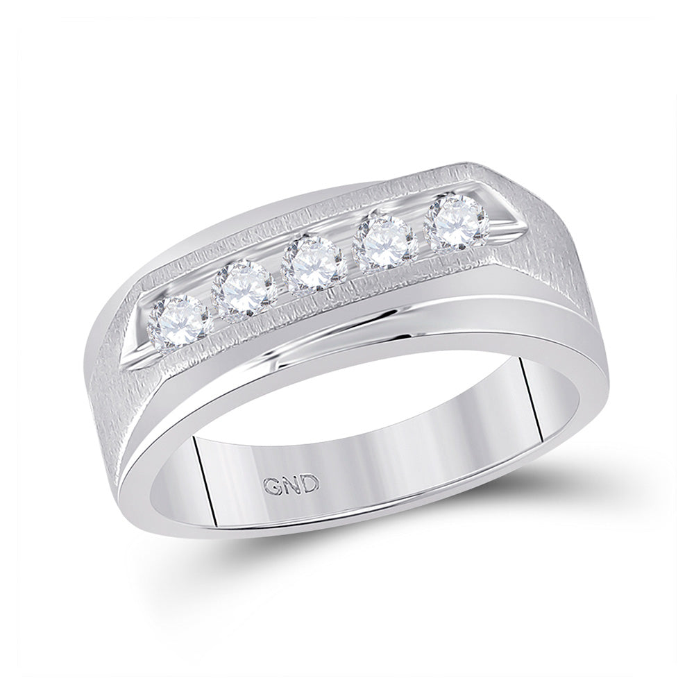 14kt White Gold Mens Round Diamond 5-stone Wedding Ring 5/8 Cttw