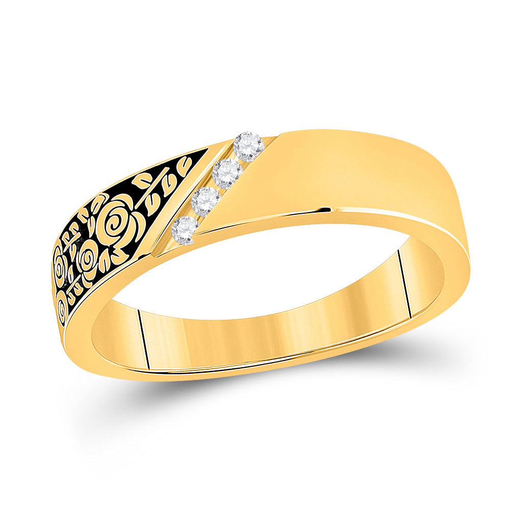 14kt Yellow Gold Mens Round Diamond Wedding Rose Flower Band Ring 1/20 Cttw