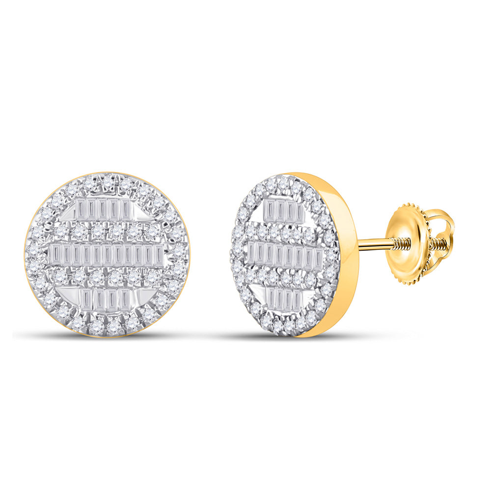10kt Yellow Gold Baguette Diamond Circle Cluster Earrings 1/3 Cttw