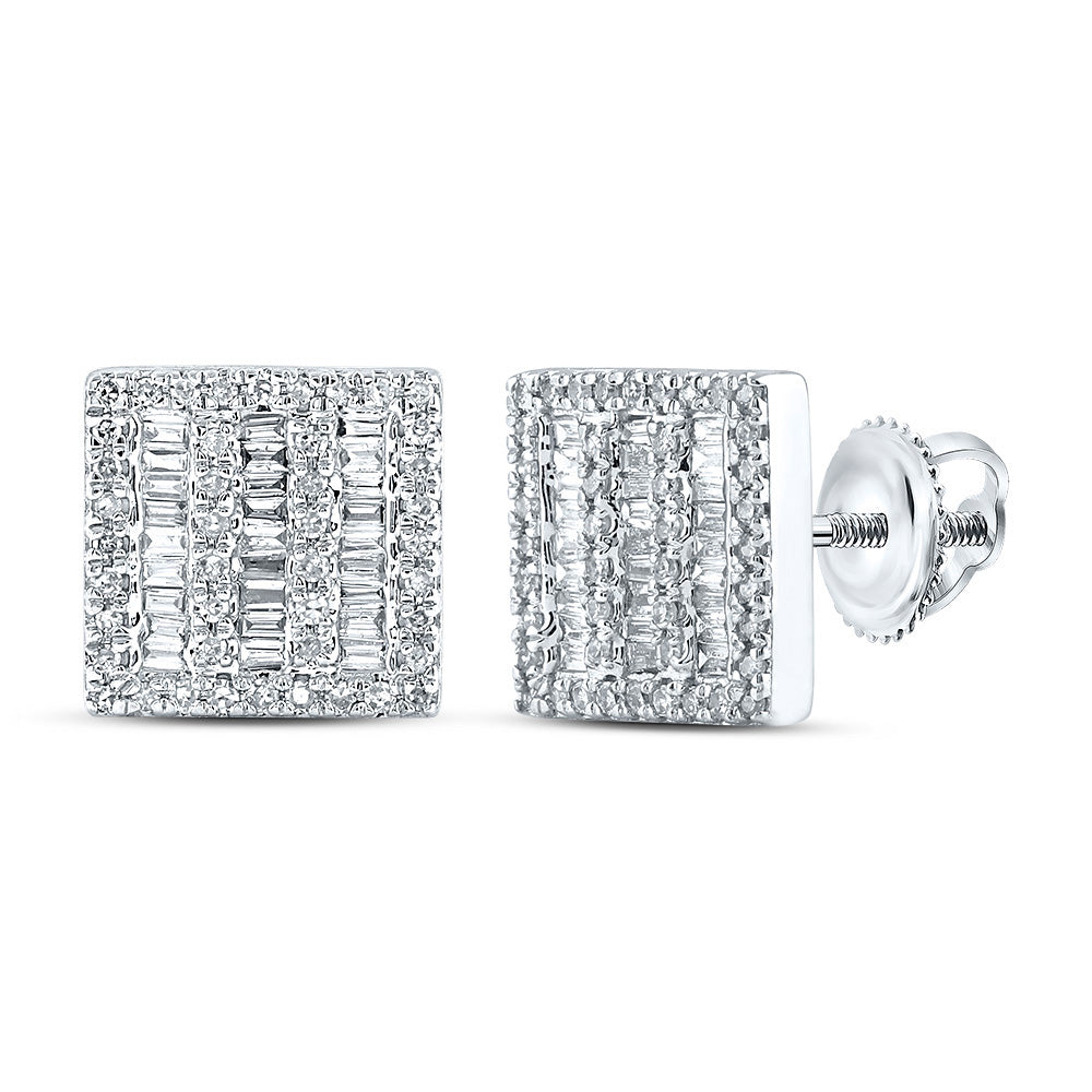 10kt White Gold Baguette Diamond Square Earrings 1/2 Cttw