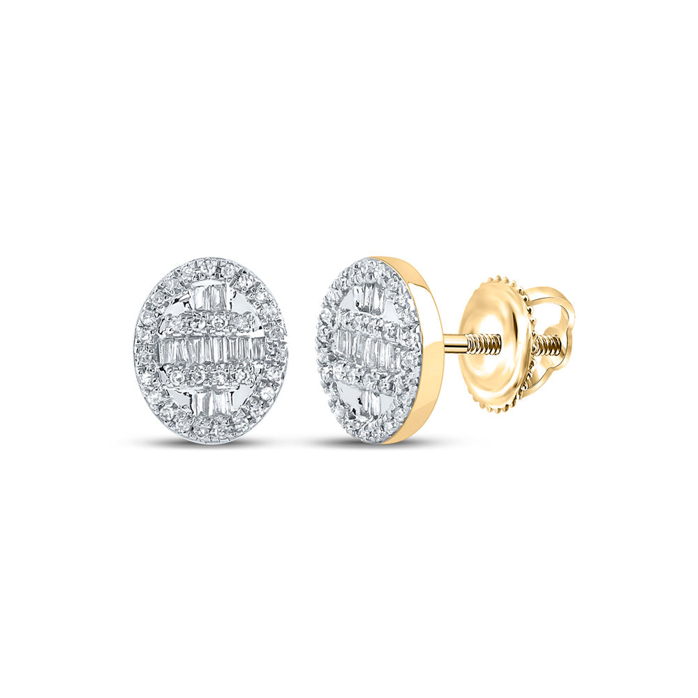 10kt Yellow Gold Baguette Diamond Oval Cluster Earrings 1/3 Cttw