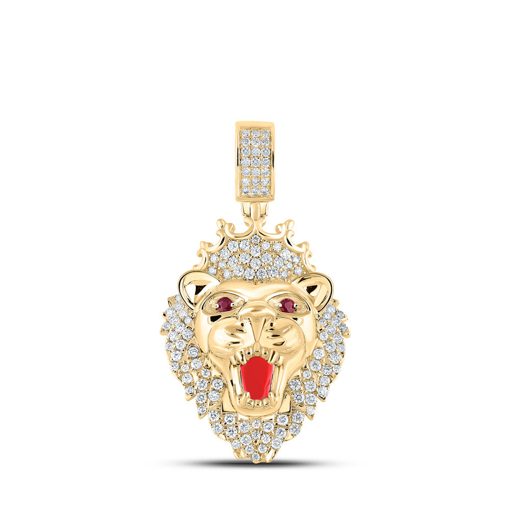 10kt Yellow Gold Mens Round Diamond Lion Crown Charm Pendant 2 Cttw