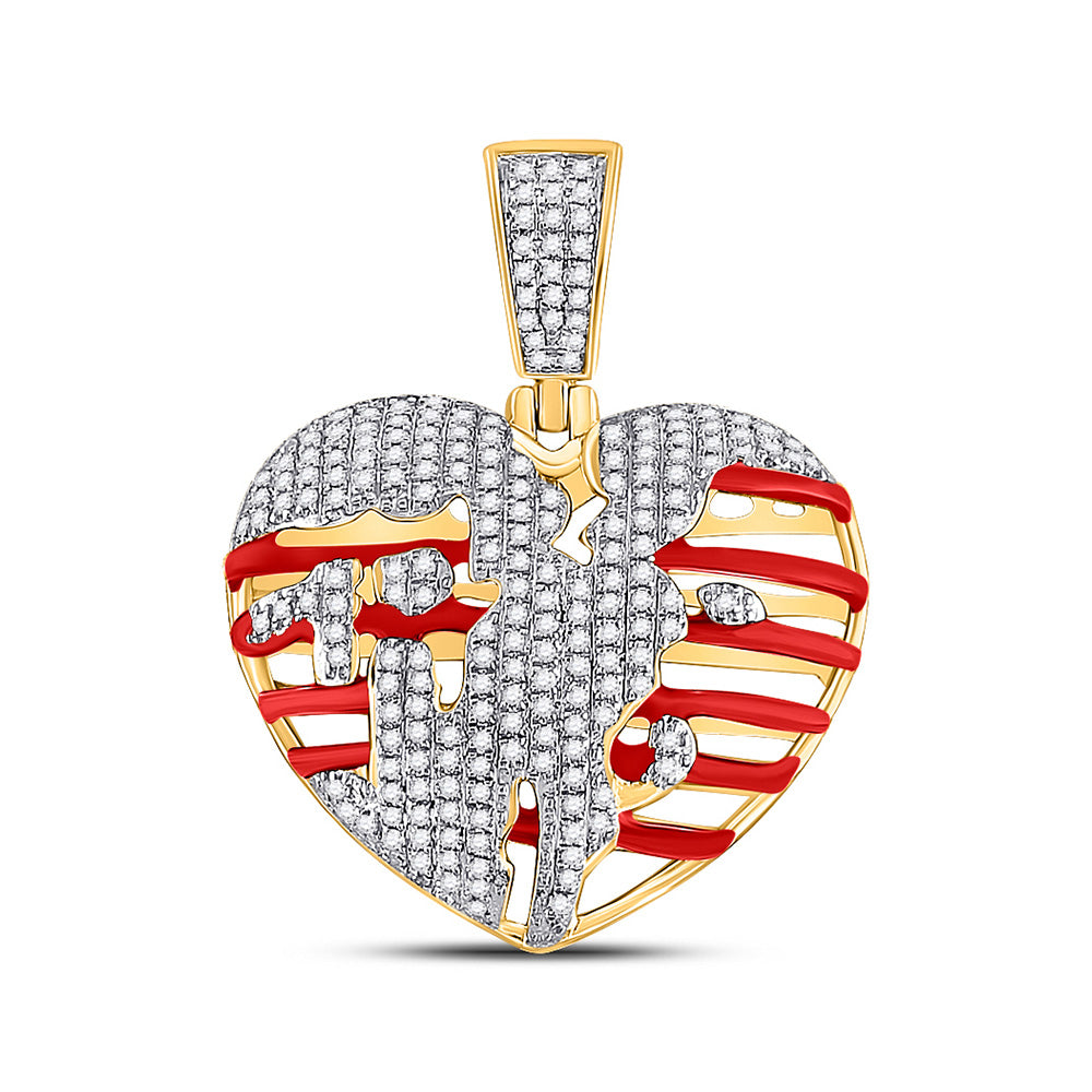 10kt Yellow Gold Mens Round Diamond Heart Charm Pendant 5/8 Cttw