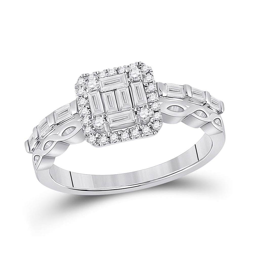 14kt White Gold Baguette Diamond Square Bridal Wedding Engagement Ring 5/8 Cttw