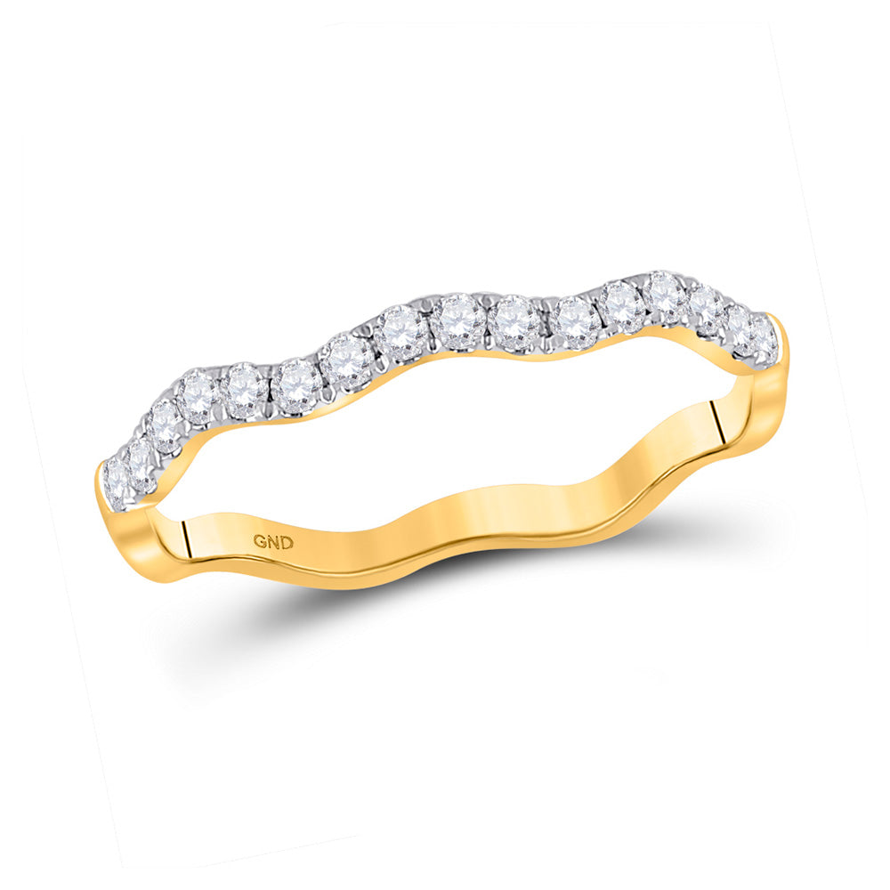 10kt Yellow Gold Womens Round Diamond Wavy Stackable Band Ring 1/4 Cttw