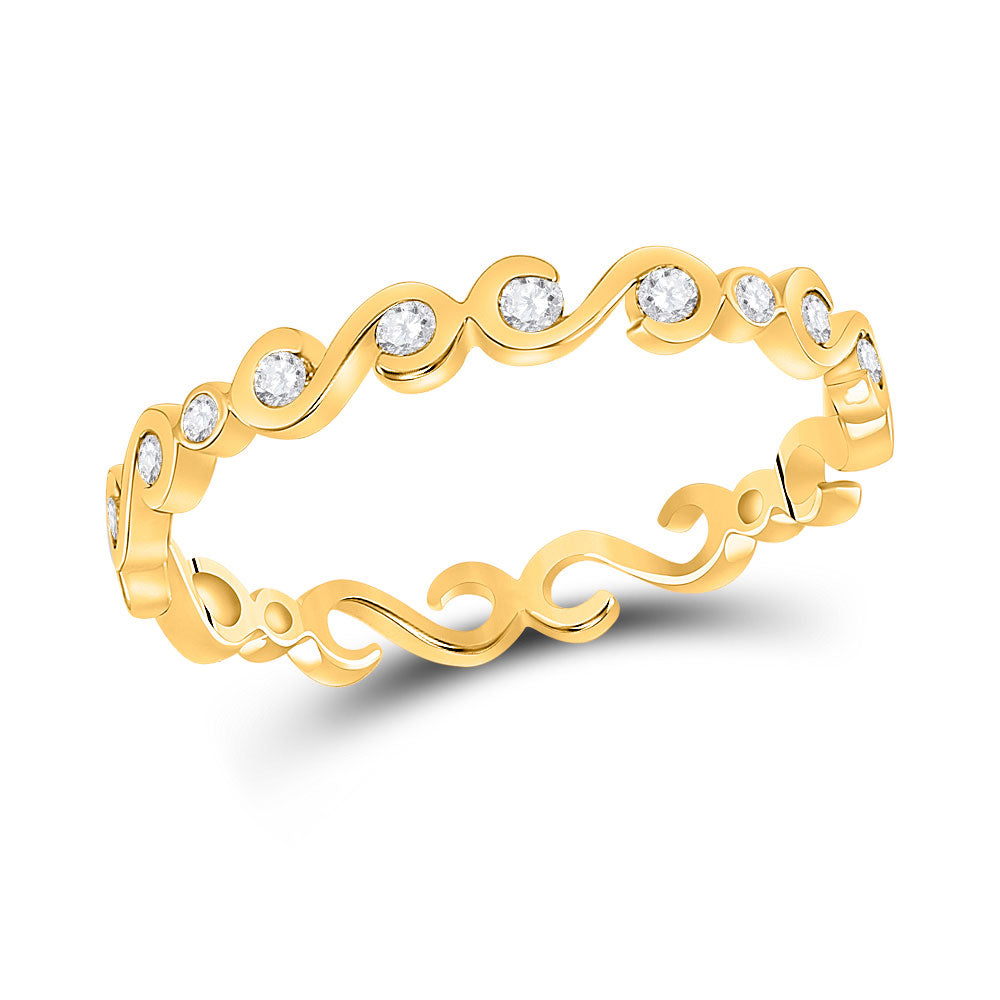 10kt Yellow Gold Womens Round Diamond S-Shape Stackable Band Ring 1/8 Cttw