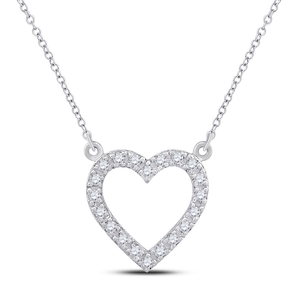 Gold Heart Necklace 1/12 Cttw Round Natural Diamond Womens