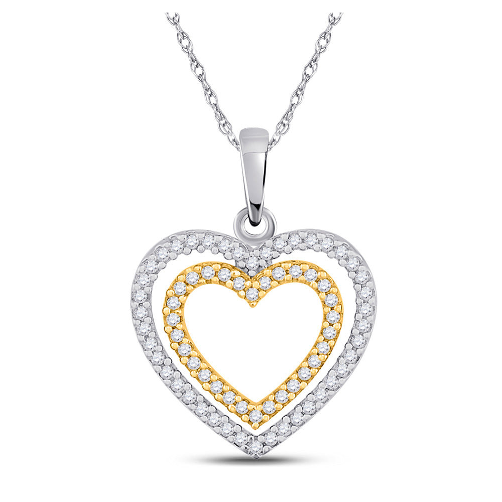 10kt Two-tone Gold Womens Round Diamond Double Heart Pendant 1/4 Cttw