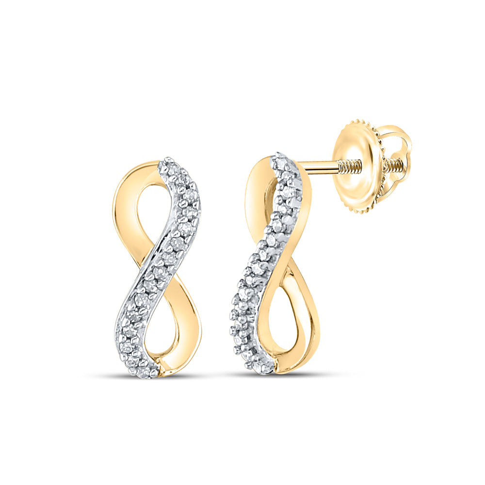 10kt Yellow Gold Womens Round Diamond Infinity Earrings 1/20 Cttw