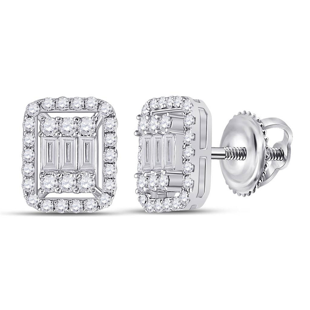 14kt White Gold Womens Baguette Diamond Cluster Earrings 1/2 Cttw