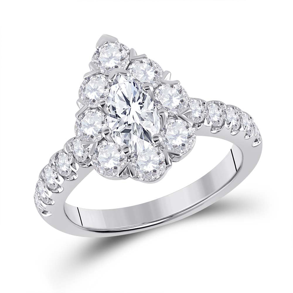 Gold Halo Bridal Wedding Engagement Ring 2-3/8 Cttw Pear Natural Diamond Womens (6.11 grams)