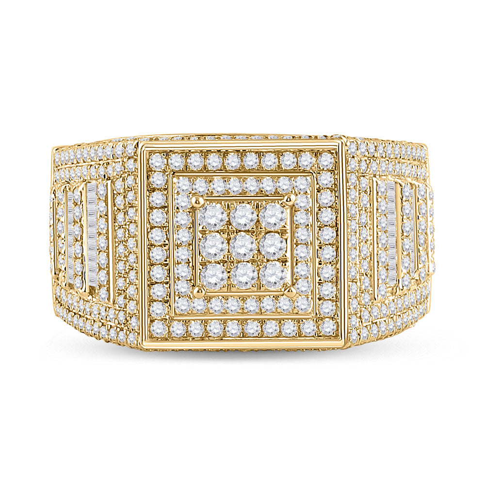 14kt Yellow Gold Mens Baguette Diamond Statement Square Ring 2-1/4 Cttw