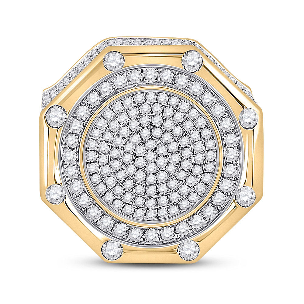 14kt Yellow Gold Mens Round Diamond Octagon Cluster Ring 2-3/4 Cttw