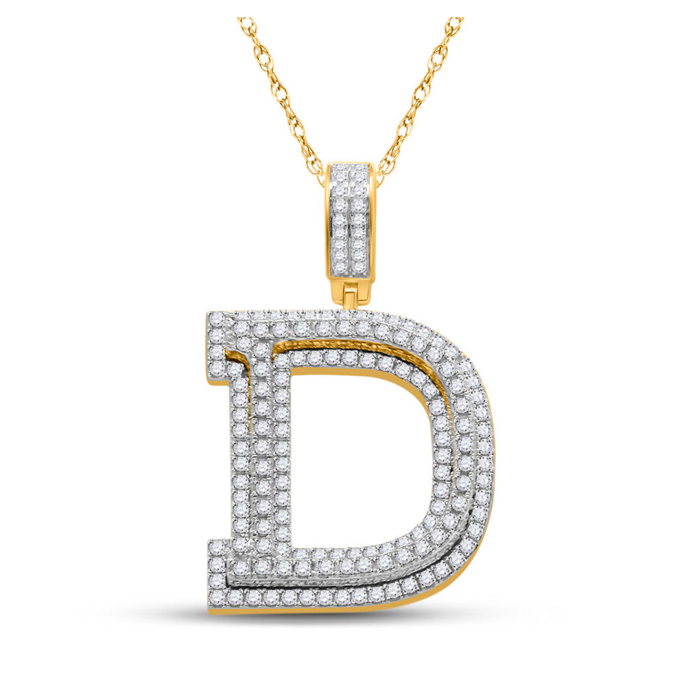 10kt Yellow Gold Mens Round Diamond Initial D Letter Charm Pendant 1-7/8 Cttw
