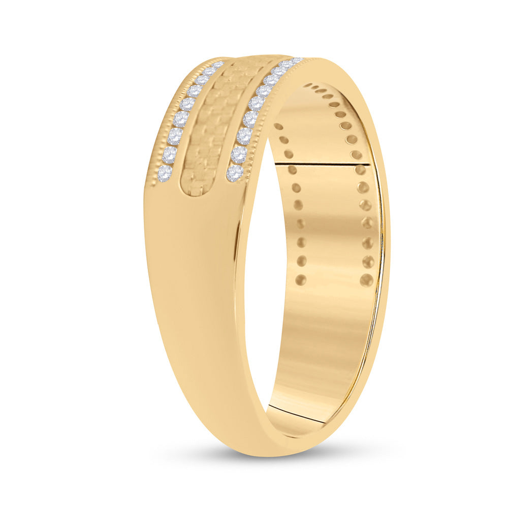 14kt Yellow Gold Mens Round Diamond Wedding Brick Band Ring 1/3 Cttw