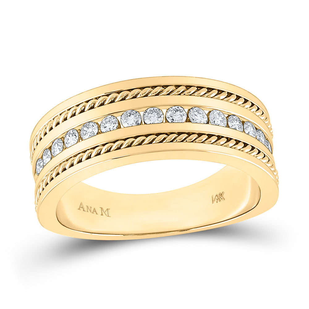 14kt Yellow Gold Mens Round Diamond Wedding Rope Band Ring 1/2 Cttw