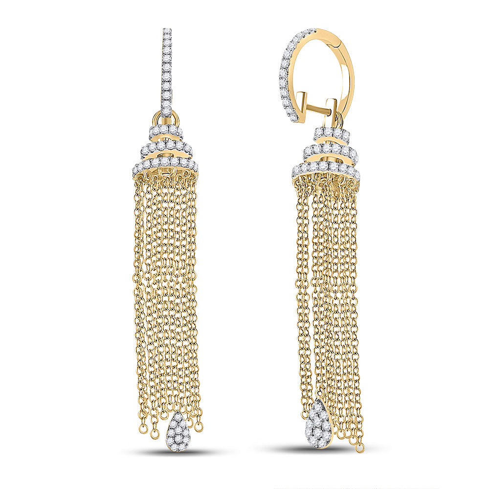14kt Yellow Gold Womens Round Diamond Chain Teardrop Dangle Earrings 1-5/8 Cttw